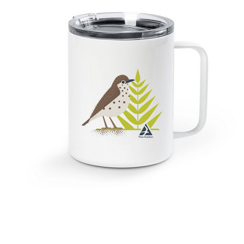 Go Wild for Wood Thrush, a White Stainless Steel Travel Mug