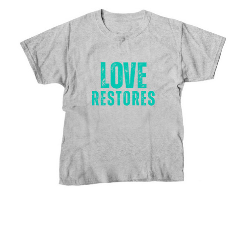 LOVE RESTORES - youth, a Sport Grey Youth Unisex Tee