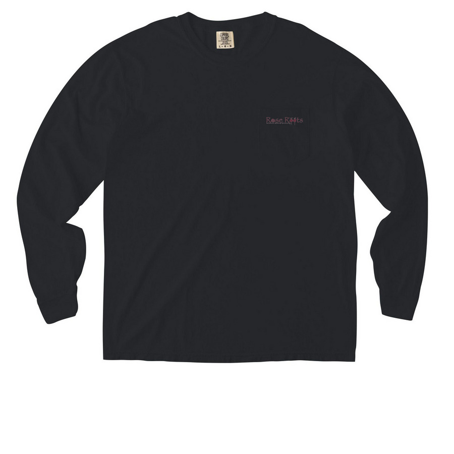 Pocket Print Tops, a Black Comfort Colors Long Sleeve Pocket Tee