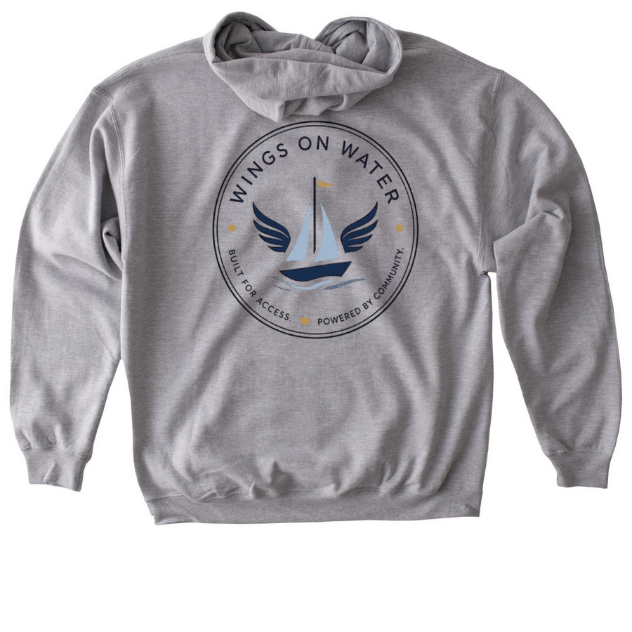 Wings on Water Warm Wear, a Sport Grey Gildan Softstyle Pullover Hoodie (back-view)