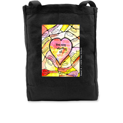 You Are Worthy, a Black Recycled Cotton Tote Bag