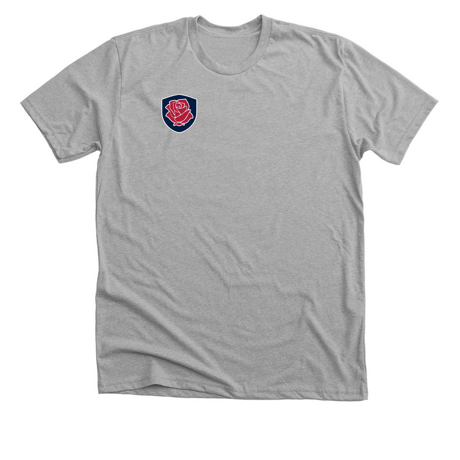 Red Rose Track Club crest, a Athletic Heather Premium Unisex Tee