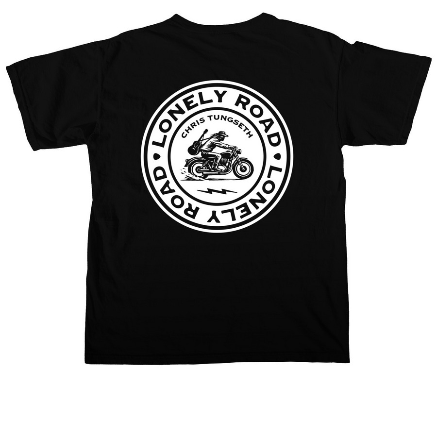 Lonely Road | Support Chris Tungseth, a Black Comfort Colors Unisex Tee (back-view)
