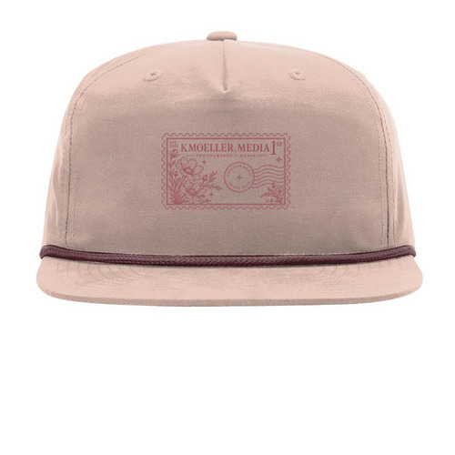 The KMoeller Stamp Hat, a Pale Peach/ Maroon Printed Umpqua Snapback Cap