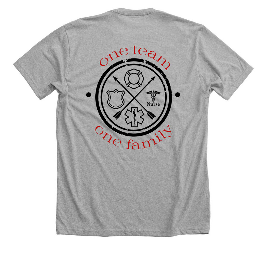 One Team and Family, a Athletic Heather Premium Unisex Tee (back-view)