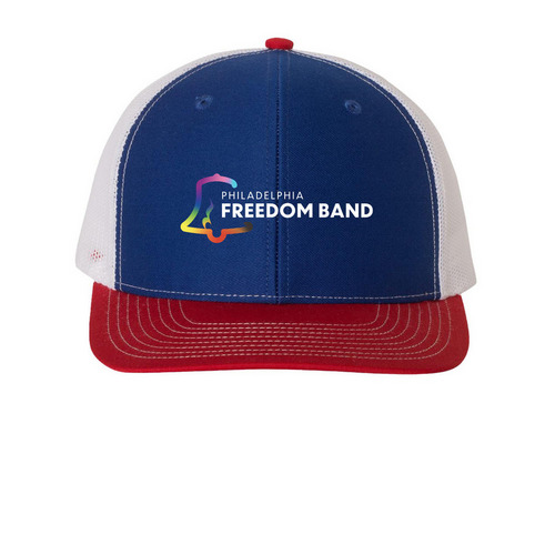 PFB Hats - White Logo, a Royal/ White/ Red Printed Snapback Trucker Cap