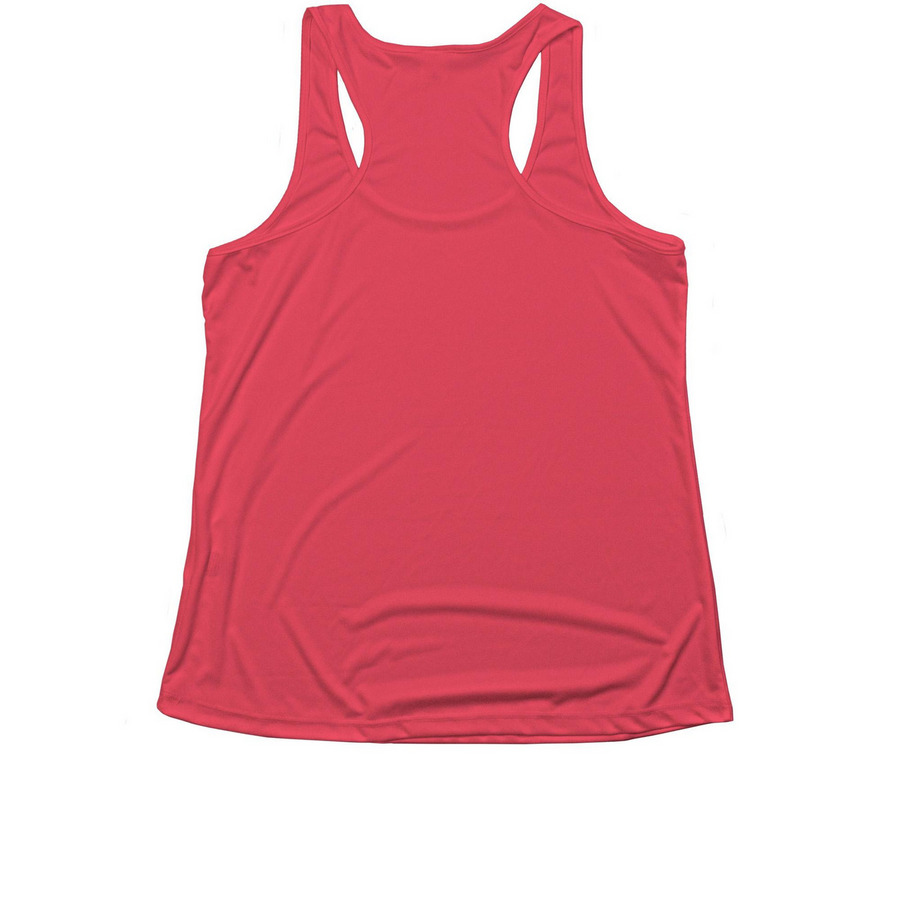 "Barn Hair, Don't Care!" Athletic Collection, a Hot Coral Women's Performance Tank (back-view)