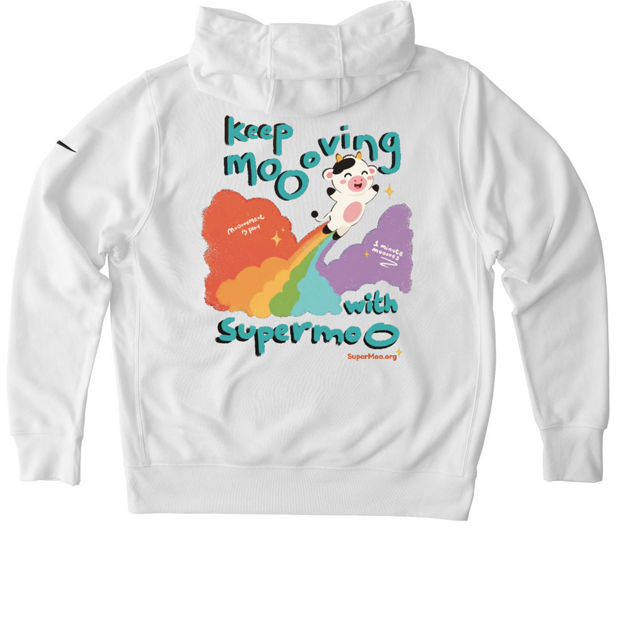 SuperMoo Active Keep Moving Rainbow Magic, a White Nike Club Fleece Pullover Hoodie (back-view)