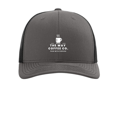 Trucker Hat, a Charcoal/ Black Printed Snapback Trucker Cap