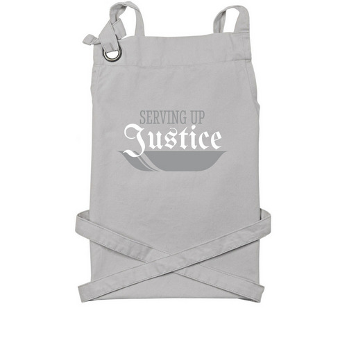 Serving Up Justice, a Silver Cotton Canvas Pocket Apron