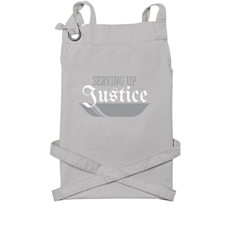 Serving Up Justice, a Silver Cotton Canvas Pocket Apron