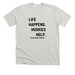 TXHR - Life Happens. Huskies Help., a Heather Cement Premium Unisex Tee