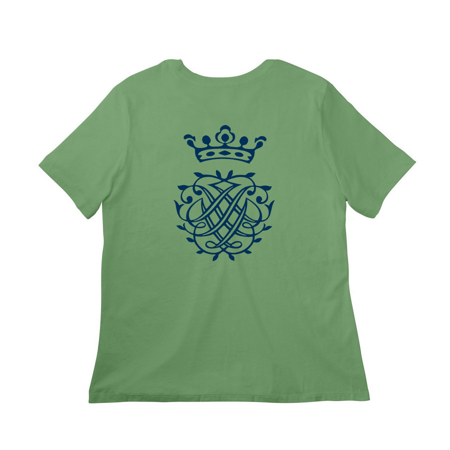 Utah Baroque- two-sided, blue ink, a Leaf Women?s Relaxed Cotton Tee (back-view)
