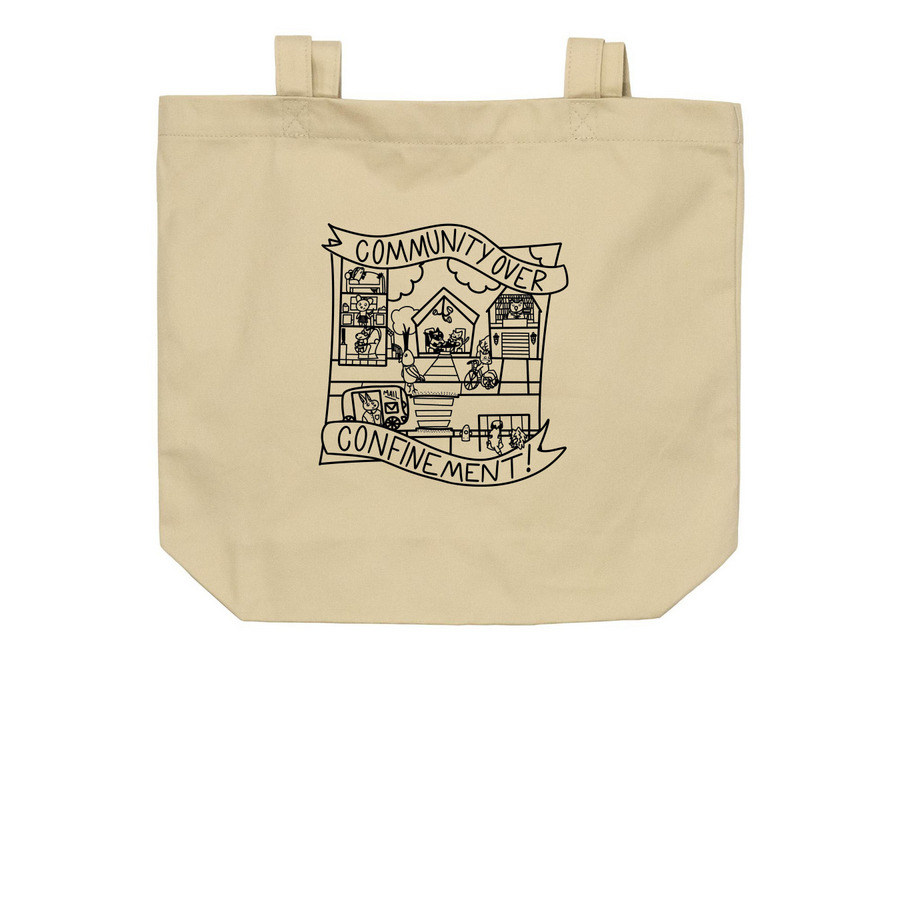 Community Over Confinement Tote, a Oyster Organic Cotton Tote Bag
