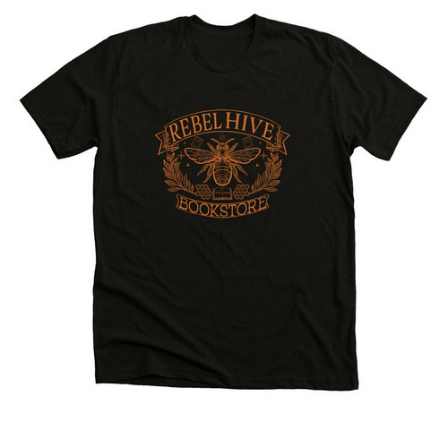 Rebel Hive Bookstore - Copper Logo, a Black Heather Premium Unisex Tee