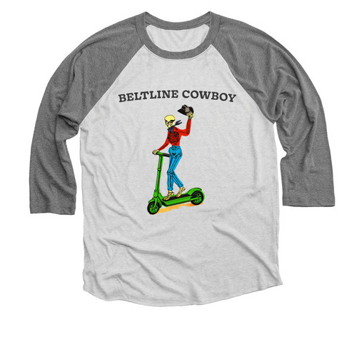 BELTLINE COWBOY, a Premium Heather and Heather White 3/4 Sleeve Baseball Tee