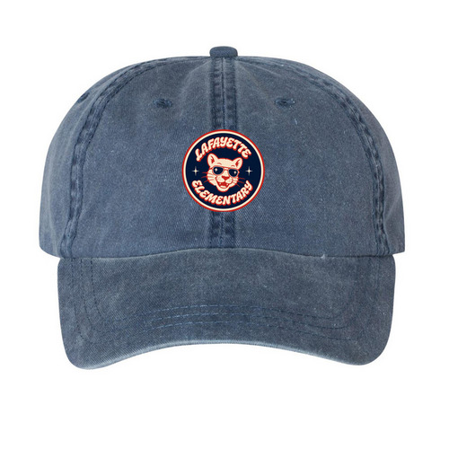 Retro Cougar Cap - Circular, a Navy Printed Pigment Dye Baseball Cap