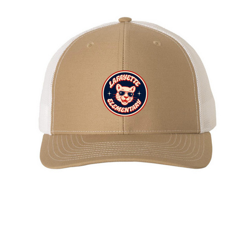 Retro Cougar Cap - Circular, a Khaki/ White Printed Snapback Trucker Cap
