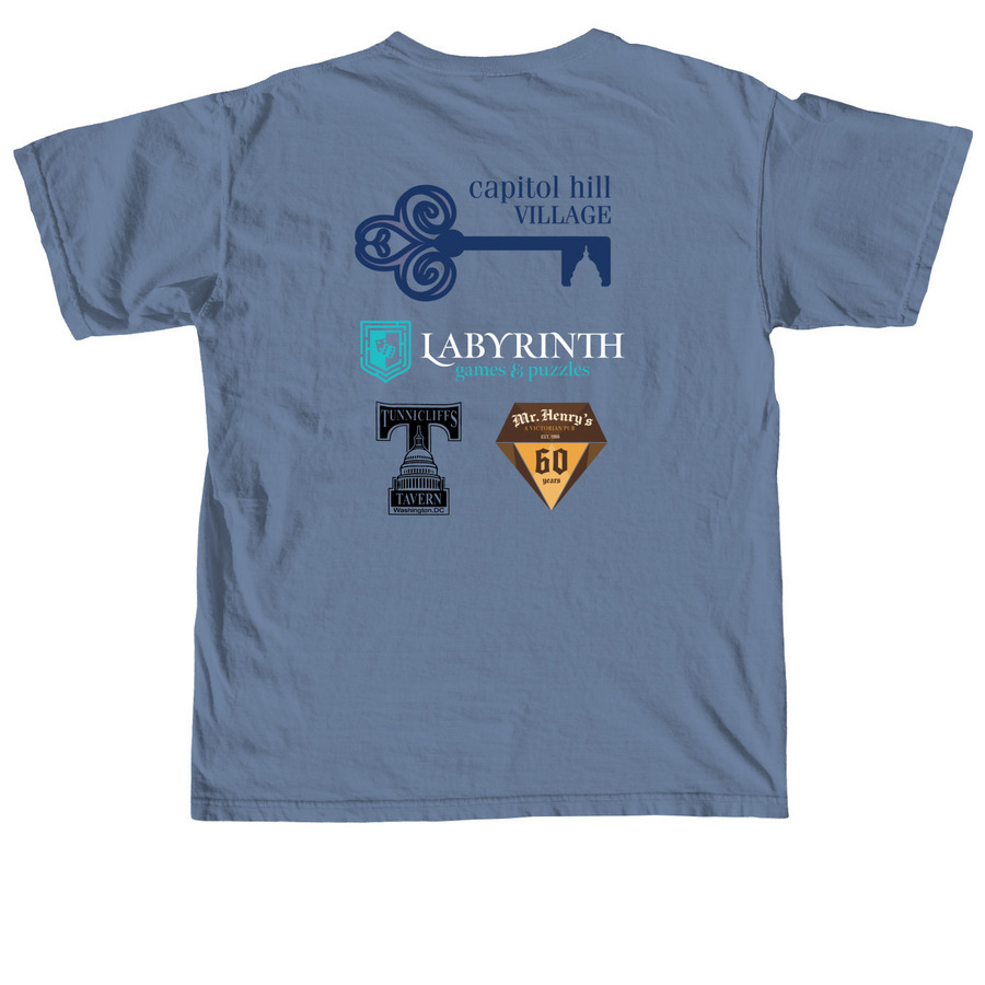 Mah Jong Affinity Group Swag, a Blue Jean Comfort Colors Unisex Tee (back-view)