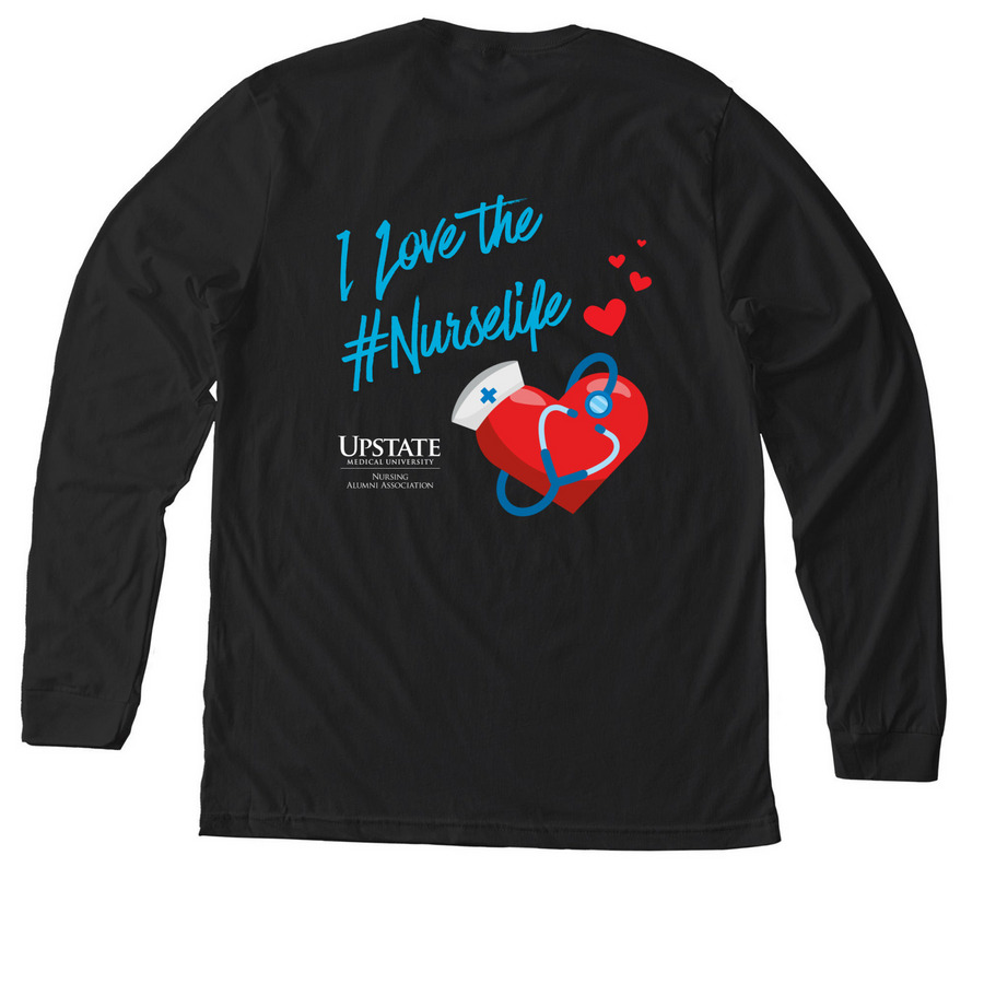 I Love the #NurseLife, a Solid Black Blend Premium Long Sleeve Tee (back-view)