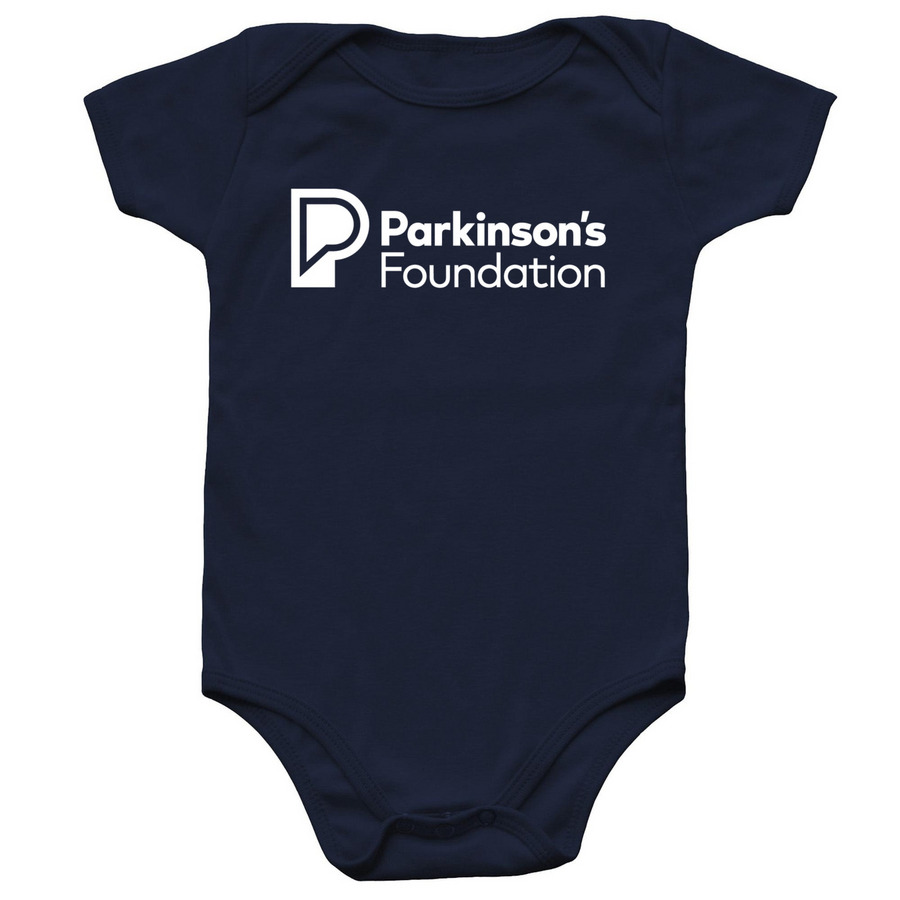 Parkinson's Foundation White Logo Baby Onesie, a Navy Infant Onesie