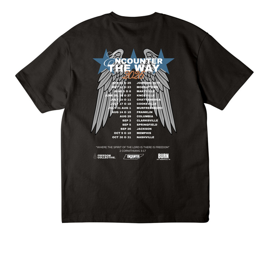 Encounter the Way Band Tee, a Black Unisex Heavyweight Tee (back-view)