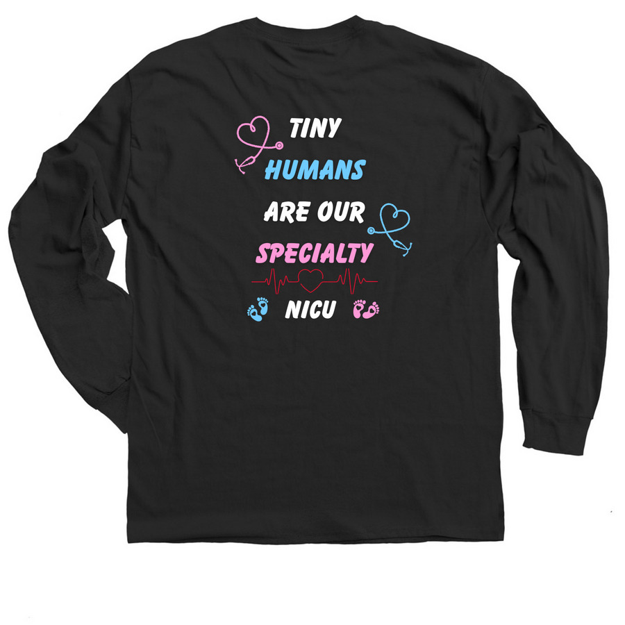 NICU, a Black Classic Long Sleeve Tee (back-view)