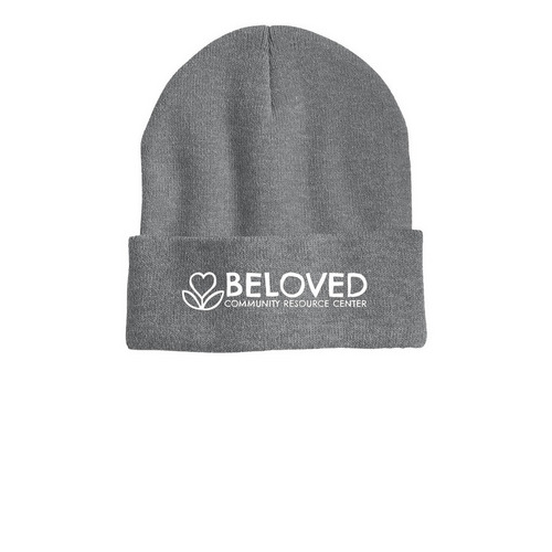 Beloved Community Beanies, a Dark Heather Grey Printed Cuffed Beanie