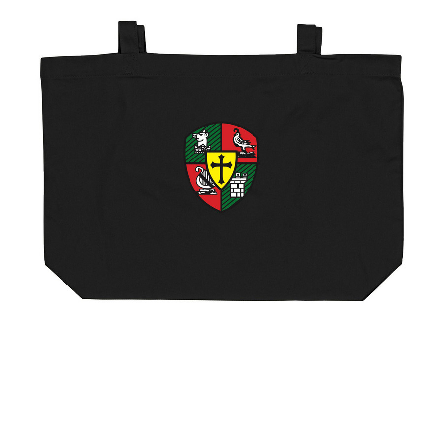 Totes, Classic Boar's Head Shield, a Black Large Organic Cotton Tote Bag (back-view)