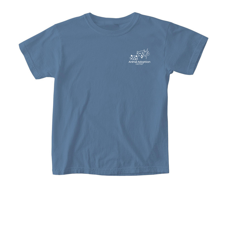 AAC Logo in White, a Blue Jean Comfort Colors Youth Tee