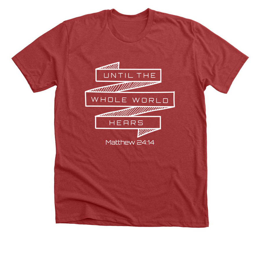 Eli's Mission Trip to England 2026, a Heather Canvas Red Premium Unisex Tee