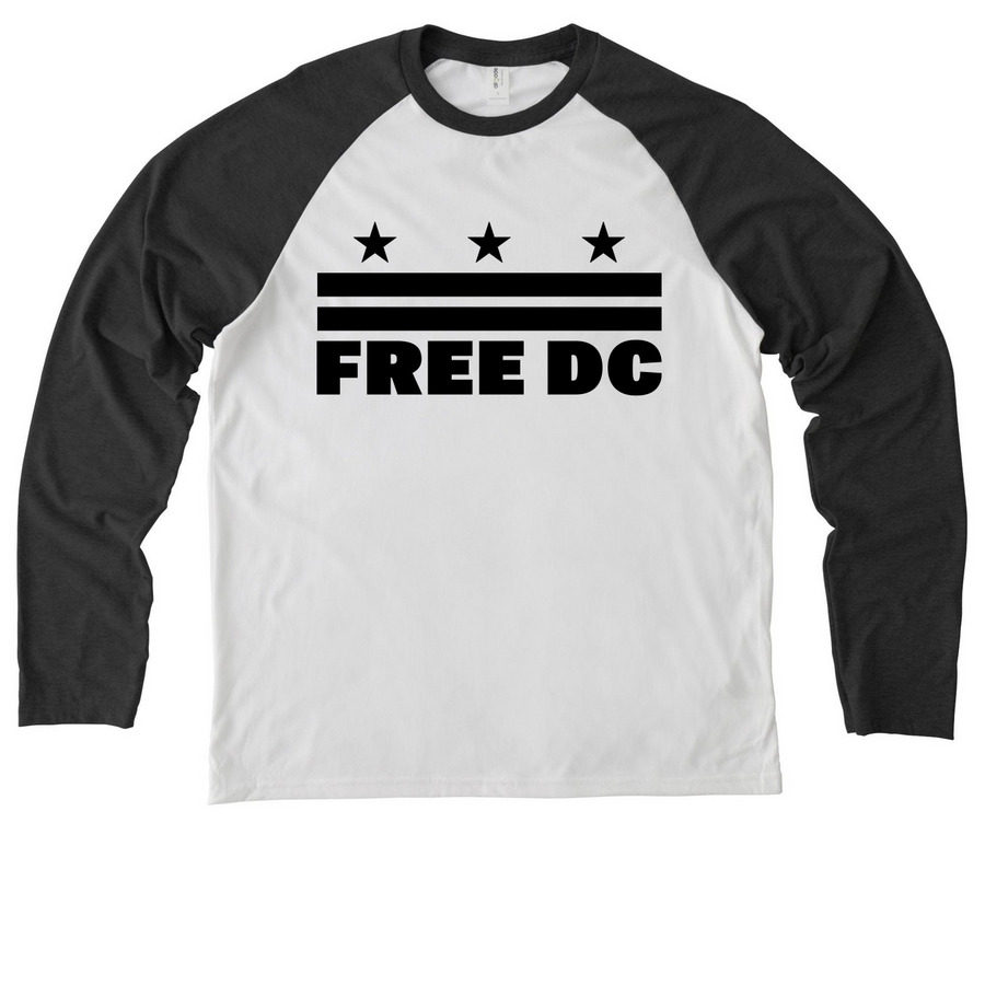 Free DC / Long Sleeves, a Space Black/ Bright White Allmade Eco Triblend Colorblock Raglan Long Sleeve Tee