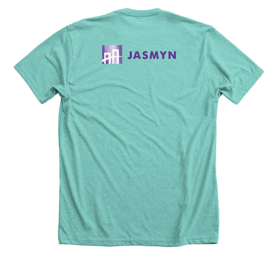 Not Queer but ALWAYS Here!, a Heather Sea Green Premium Unisex Tee (back-view)