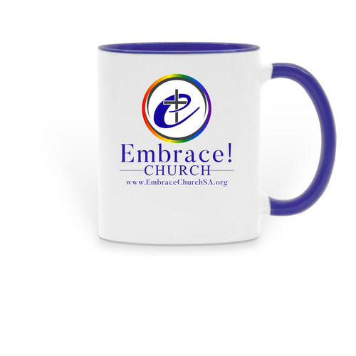 Embrace Coffee Mug, a Dark Blue Two-Tone Ceramic Mug