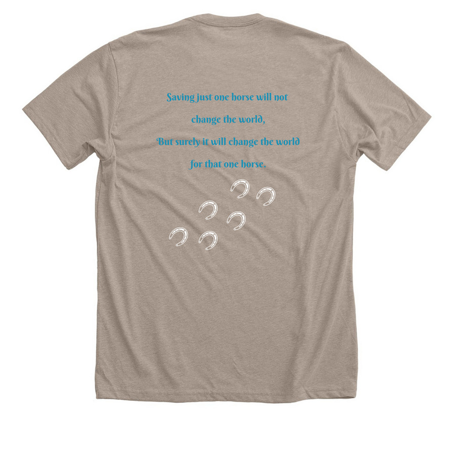 Hooves, Hearts & Hope Equine Rescue Apparel, a Heather Stone Premium Unisex Tee (back-view)