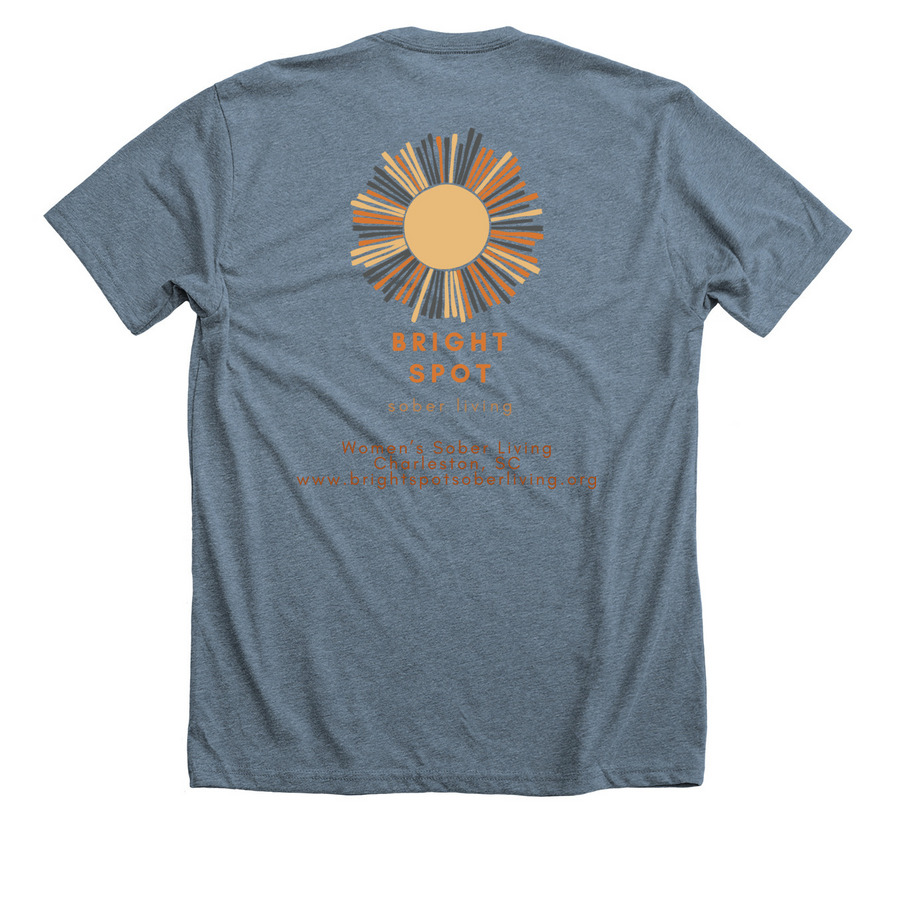 Bright Spot Sober Living, a Heather Slate Premium Unisex Tee (back-view)
