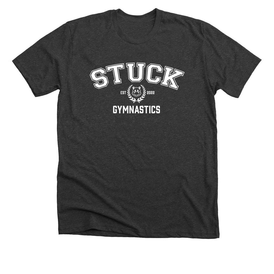 Stuck Gymnastics-Varsity, a Dark Grey Heather Premium Unisex Tee