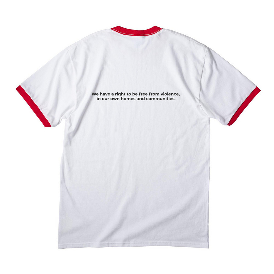 MMIWG2S Alaska, a White/ Red Cotton Ringer Tee (back-view)