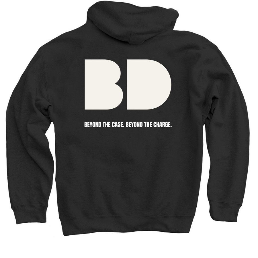 BD Hoodie, a Black Pullover Hoodie (back-view)