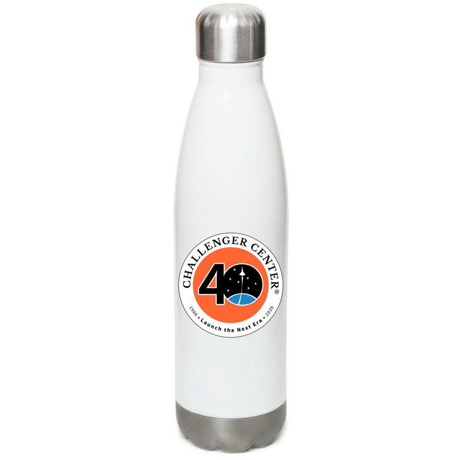 40th Anniversary Water Bottle, a White Stainless Steel Water Bottle (back-view)