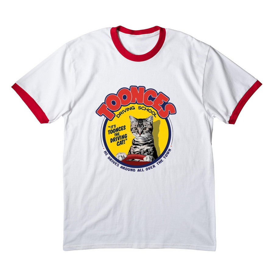 Toonces The Driving Cat, a White/ Red Cotton Ringer Tee