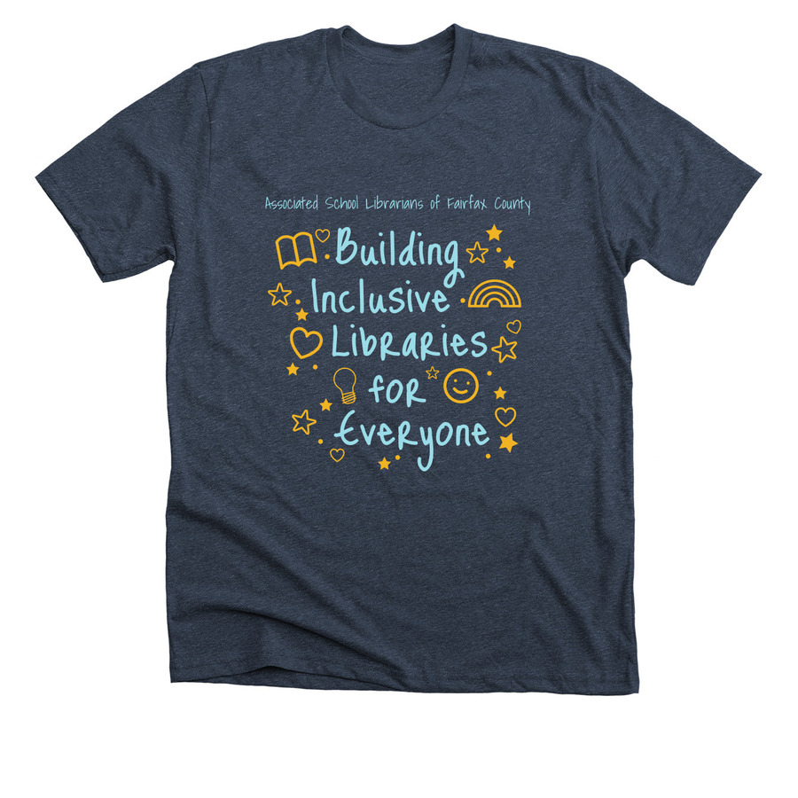 Libraries for Everyone, a Heather Midnight Navy Premium Unisex Tee