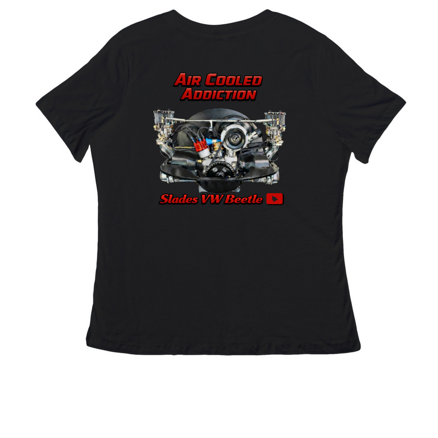 Womens Air Cooled Addict Shirts, a Black Women's Relaxed V-Neck Tee (back-view)