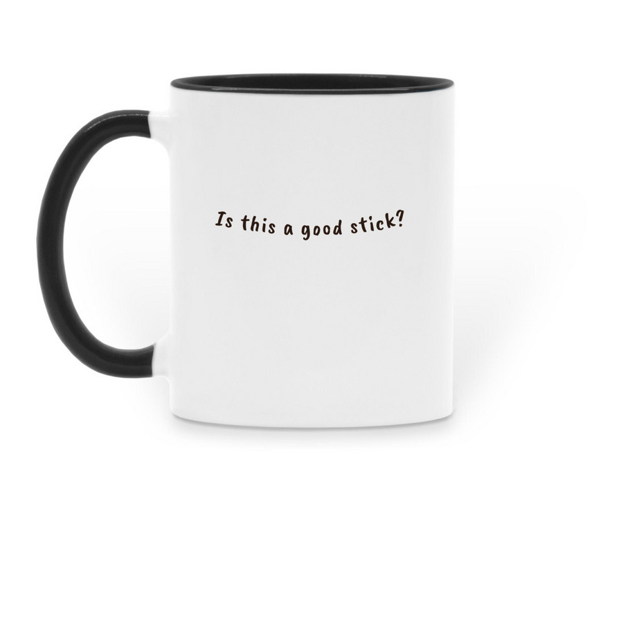Crusoe's Happy Stick Mug, a Black Two-Tone Ceramic Mug (back-view)