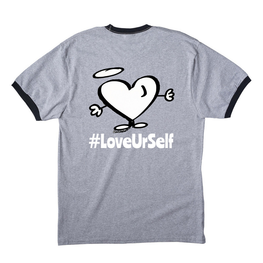Dude., a Athletic Heather/ Jet Black Cotton Ringer Tee (back-view)