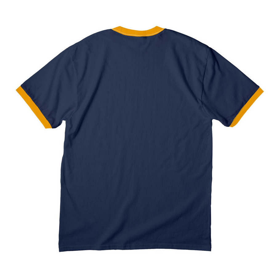 WORRIERS (Front), a Navy/ Gold Cotton Ringer Tee (back-view)