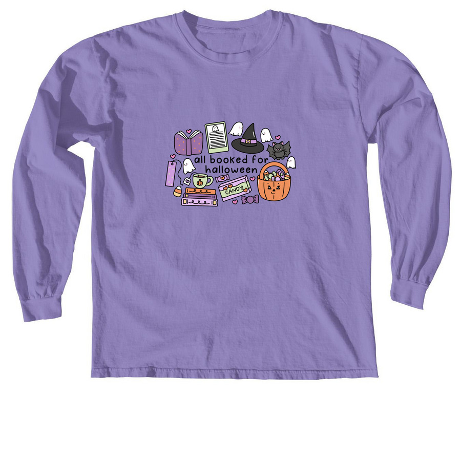 All Booked for Halloween, a Violet Comfort Colors Long Sleeve Tee