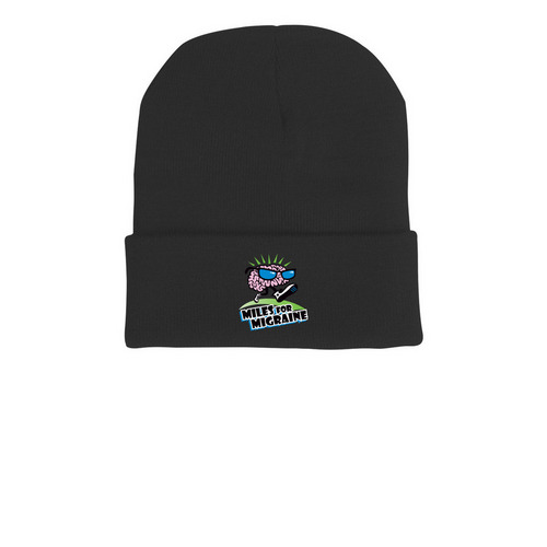 Miles for Migraine Beanie, a Black Printed Cuffed Beanie