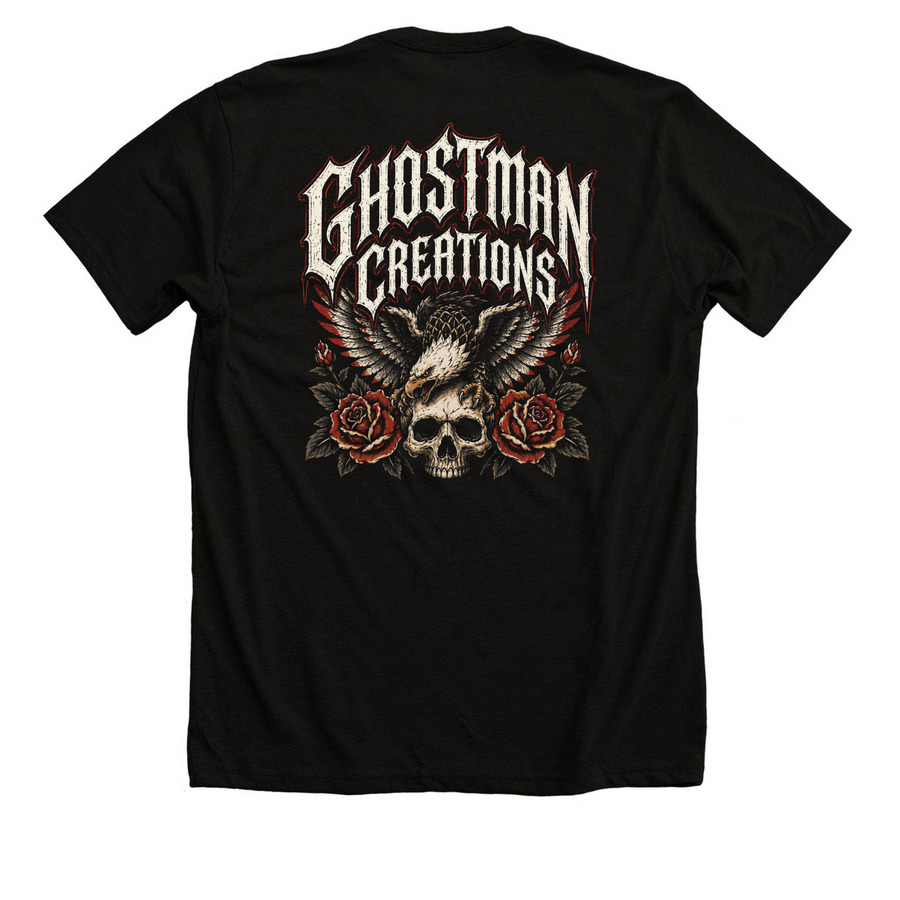 Ghostman Creations Tattoo, a Solid Black Blend Premium Unisex Tee (back-view)