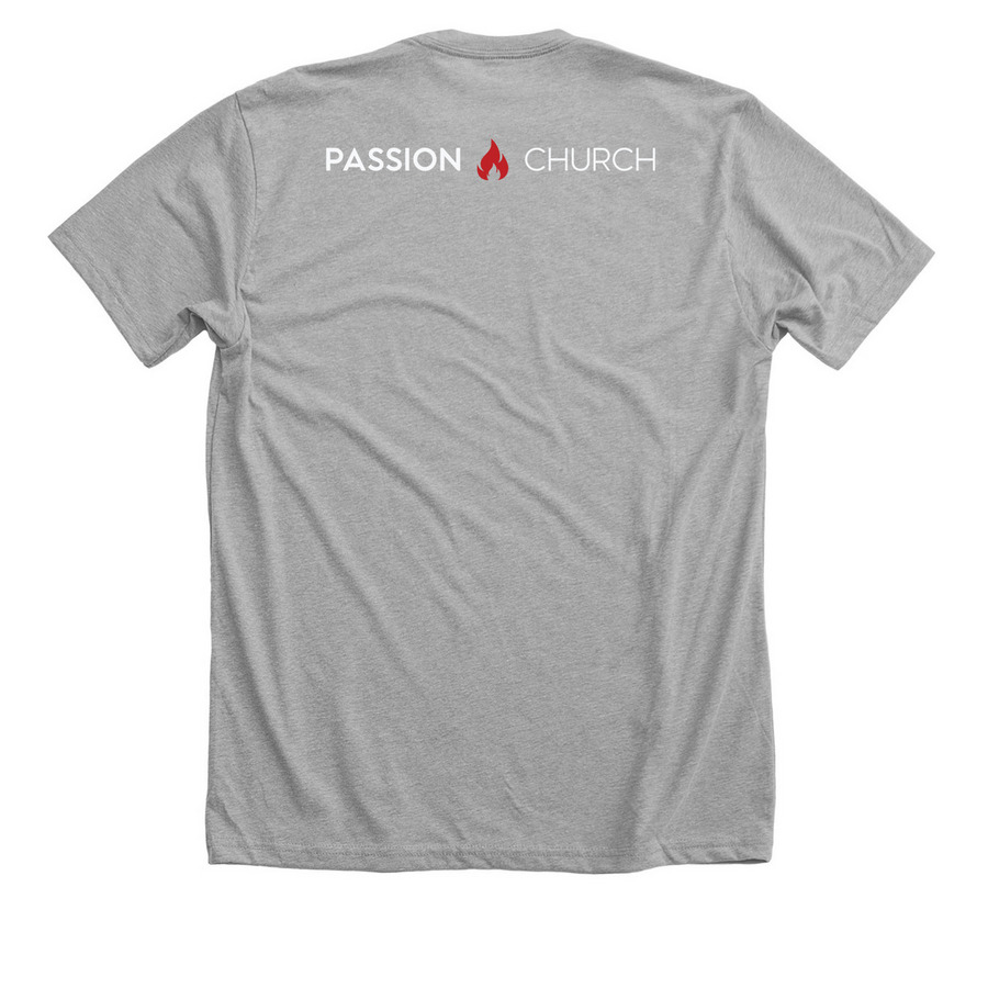 I LOVE MY CHURCH., a Athletic Heather Premium Unisex Tee (back-view)